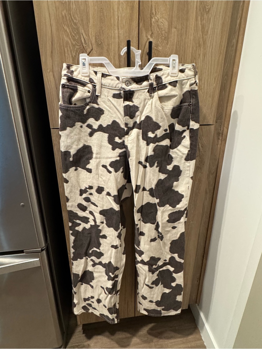Abercrombie & Fitch Women’s Cow-Print Straight-Leg Jeans in Brown and Cream